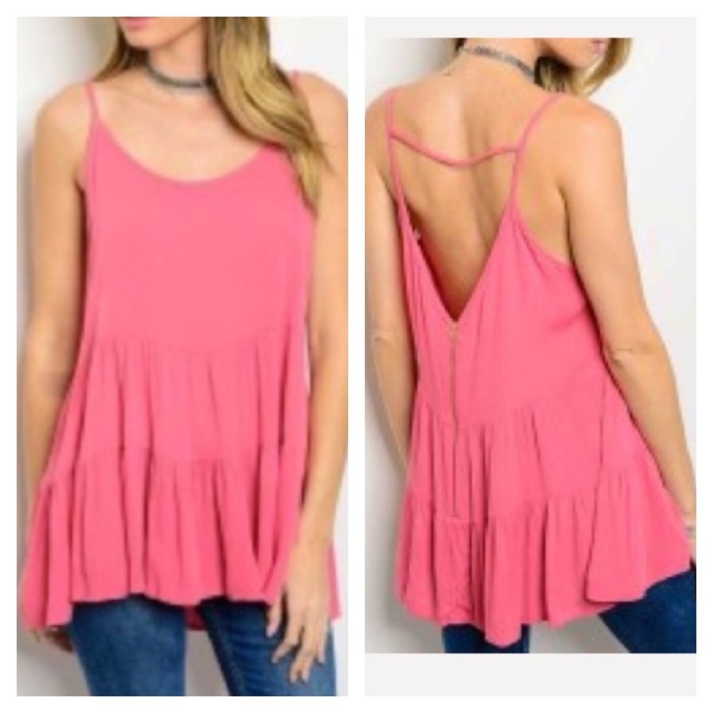 MY BELOVED Rose pink rayon oversized tiered tank